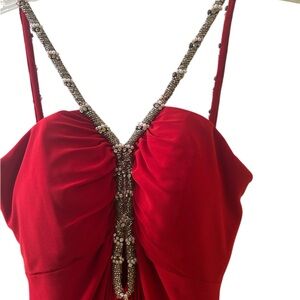 Elegant Red Dress with Beaded Straps party dress prom